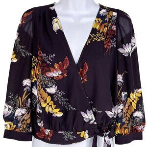 Madewell Womens S Wrap Style Blouse Burgundy Gold 3/4 Sleeve Bloomcore 70s Top